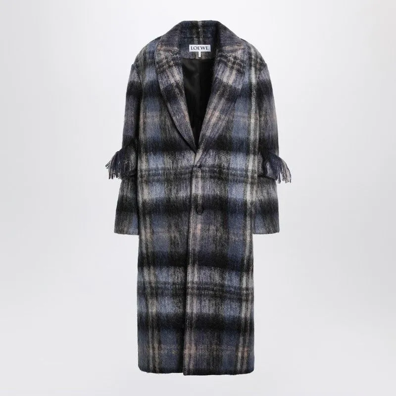 BLUE CHECKED COAT IN MOHAIR AND WOOL BLEND made by Loewe