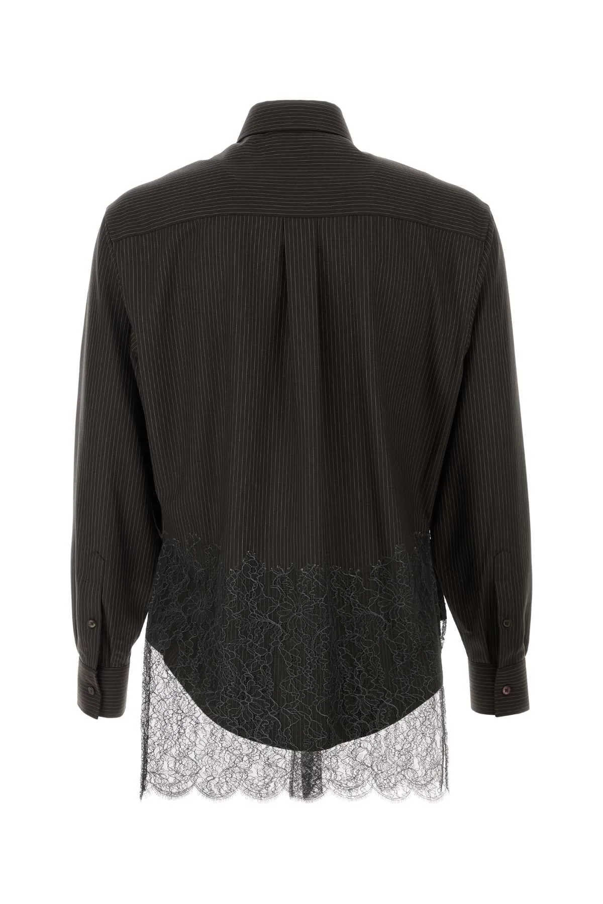 ESPRESSO PINSTRIPED WOOL SHIRT WITH LACE sold by Lord & Taylor product image thumbnail 2