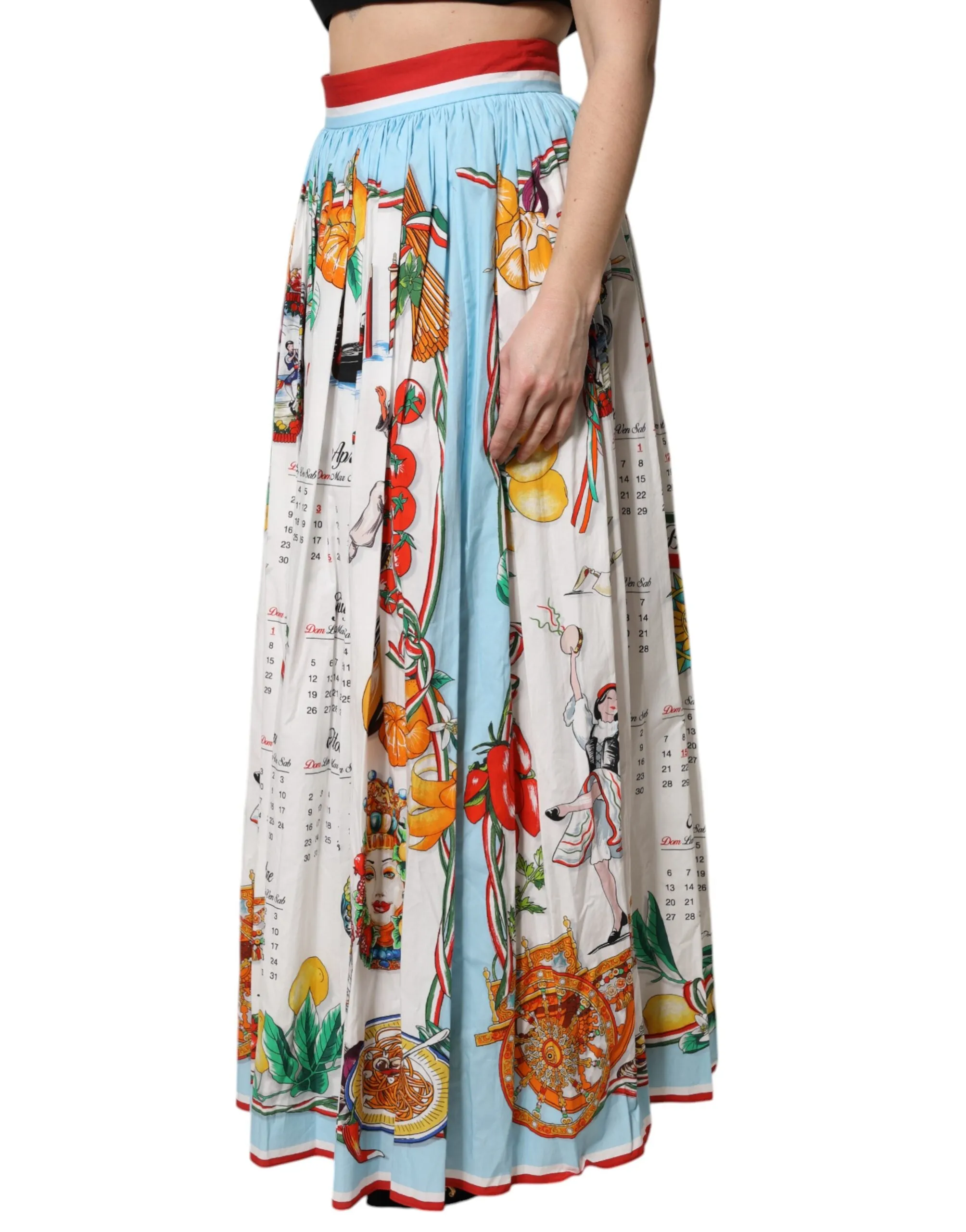 White Calendar Print Cotton Gathered Maxi Skirt sold by Lord & Taylor product image thumbnail 3