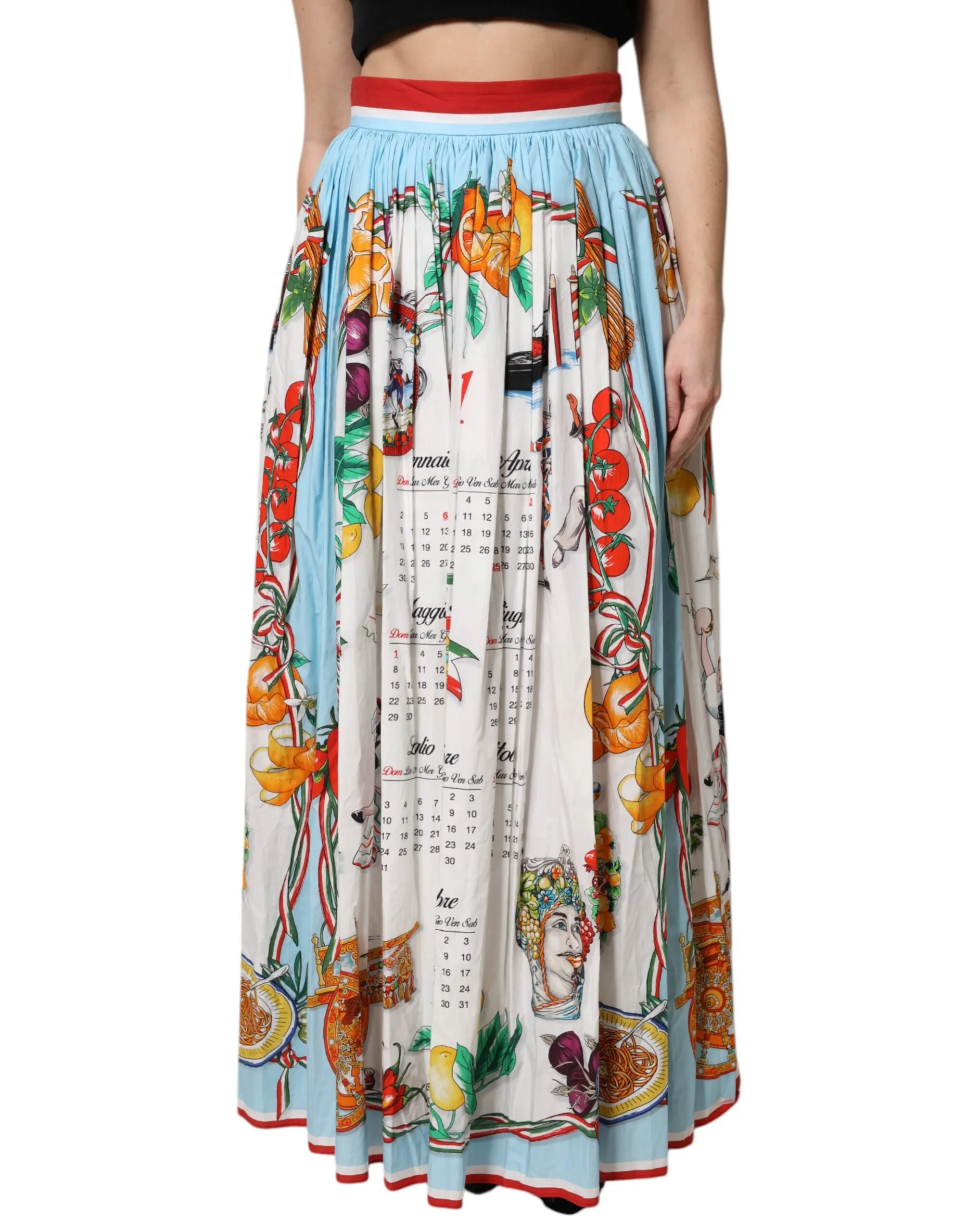 White Calendar Print Cotton Gathered Maxi Skirt sold by Lord & Taylor product image thumbnail 2