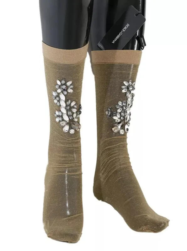 Gold Stretch Floral Clear Crystal Stocking Socks sold by Lord & Taylor
