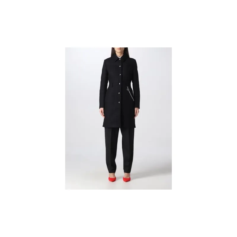 Elegant Black Wool Coat with Silver Chain Detail sold by Lord & Taylor