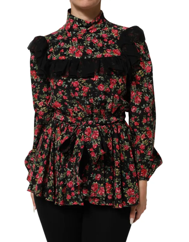 Black Floral Print Long Sleeve Blouse Top sold by Lord & Taylor