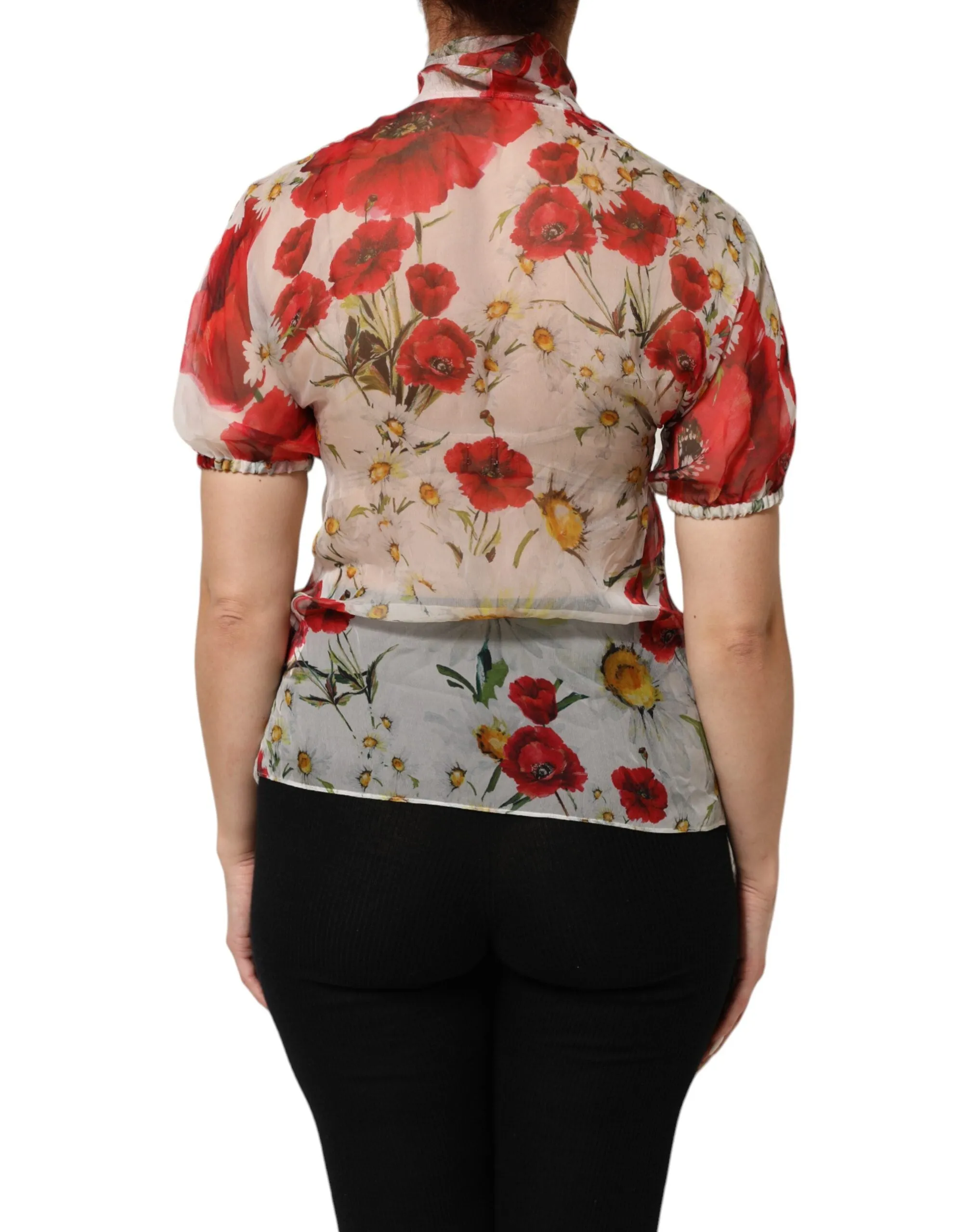 White Floral Tie-Neck Poppy Print Blouse Top sold by Lord & Taylor product image thumbnail 4