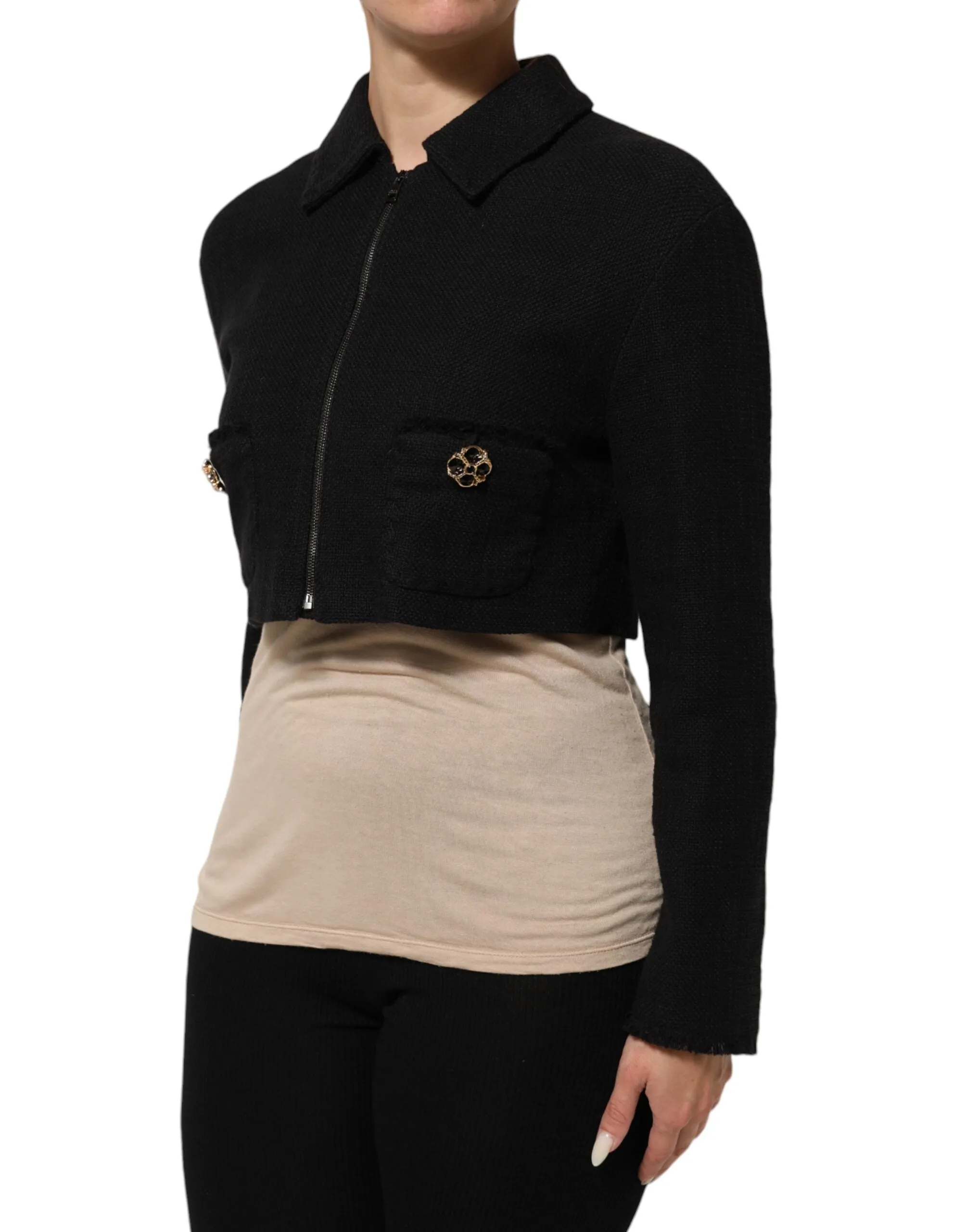 Black Cotton Full Zip Cropped Coat Jacket sold by Lord & Taylor product image thumbnail 3