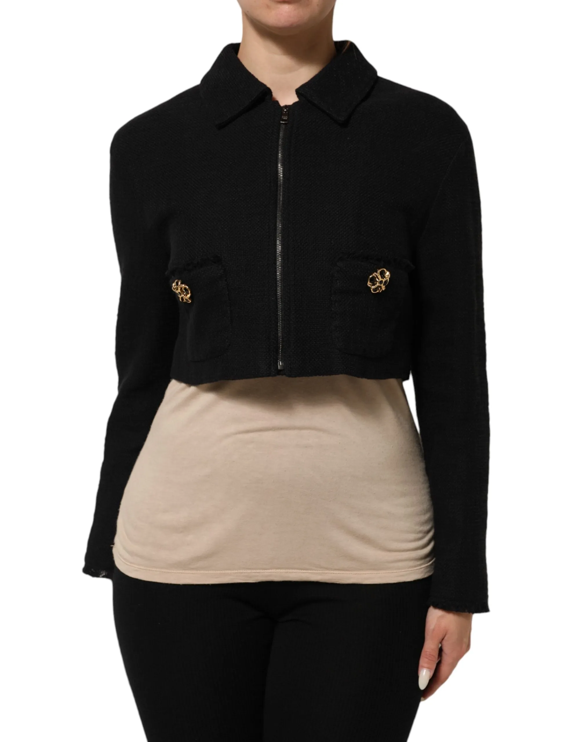 Black Cotton Full Zip Cropped Coat Jacket sold by Lord & Taylor