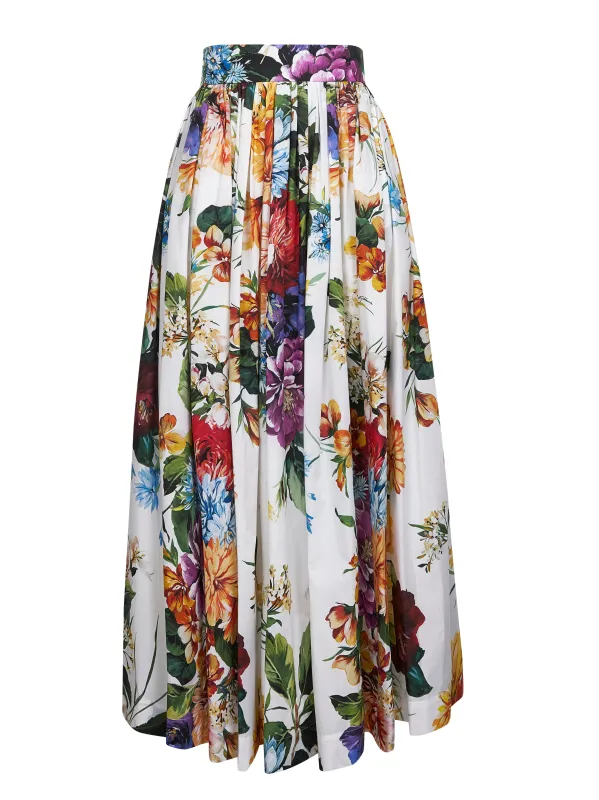 White Cotton Bouquet Flower Print Long Skirt sold by Lord & Taylor