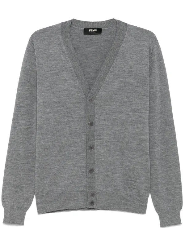 GREY V-NECK WOOL CARDIGAN made by Fendi
