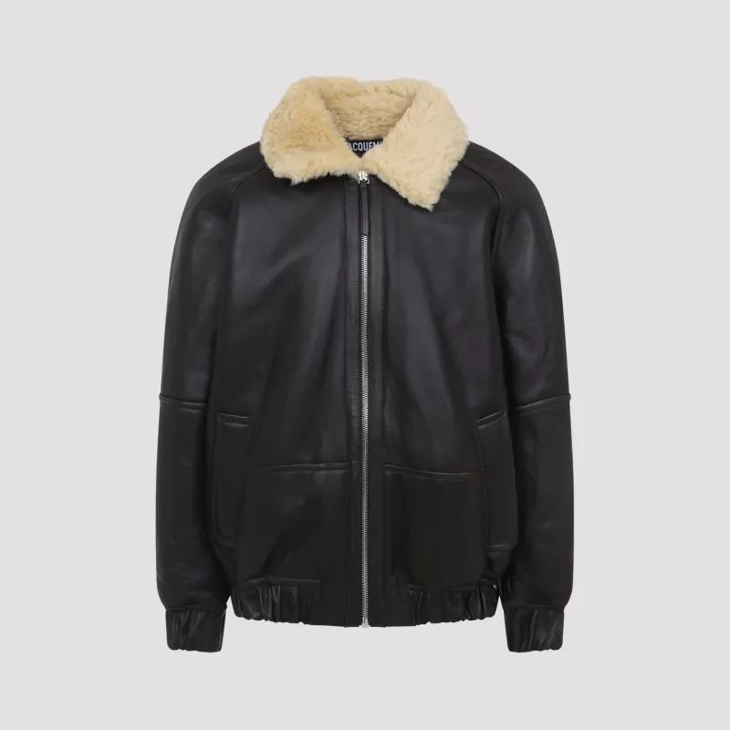 DARK BROWN BOMBARDIER LAMB LEATHER JACKET sold by Lord & Taylor