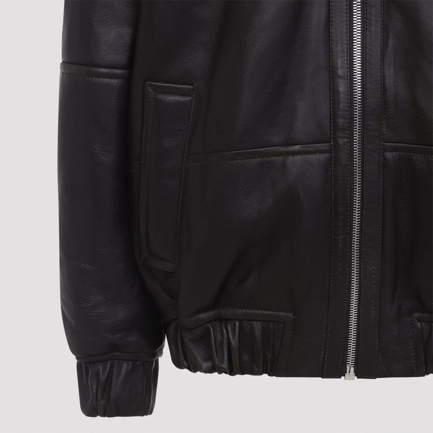 DARK BROWN BOMBARDIER LAMB LEATHER JACKET sold by Lord & Taylor product image thumbnail 5