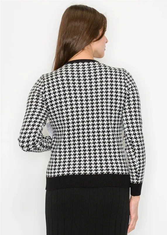 Houndstooth Sweater with Contrast Trim sold by Lord & Taylor