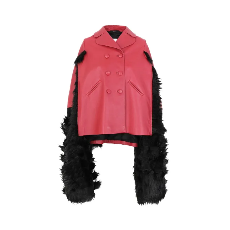 Maison Margiela Faux Fur Trimmed Leather Cape Jacket sold by Lord & Taylor