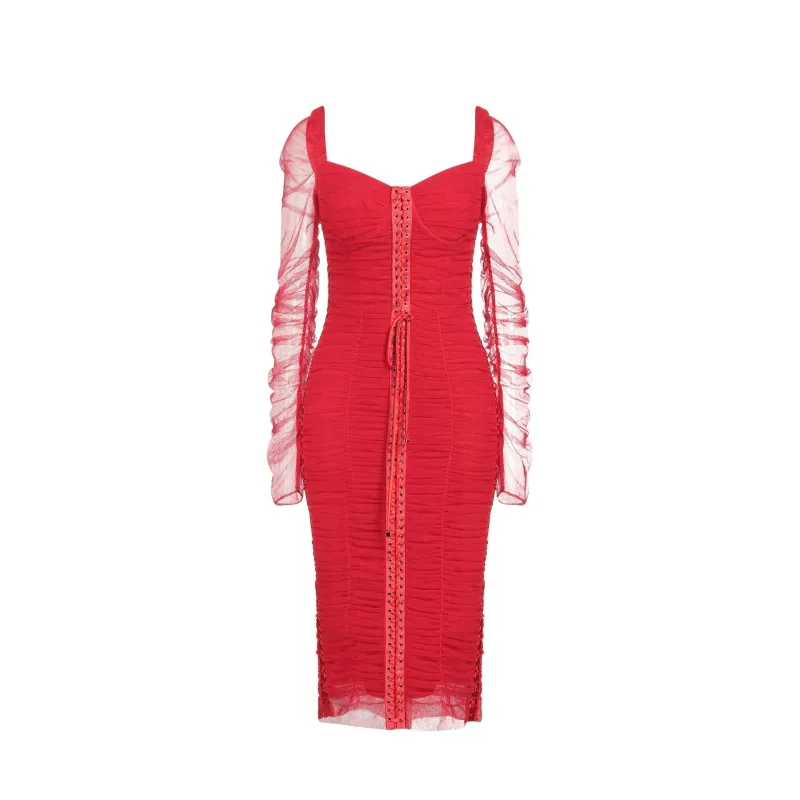 Dolce & Gabbana Silk Ruched Tulle Midi Dress sold by Lord & Taylor