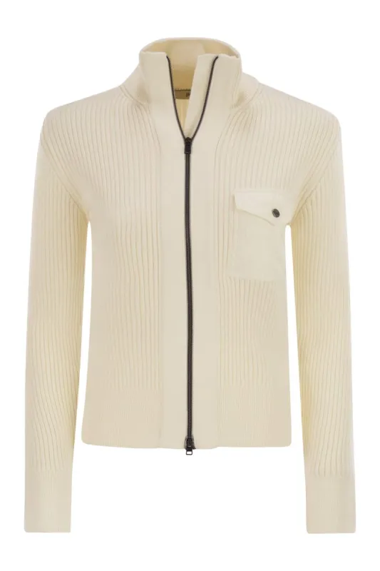 WOOL RIBBED CARDIGAN sold by Lord & Taylor