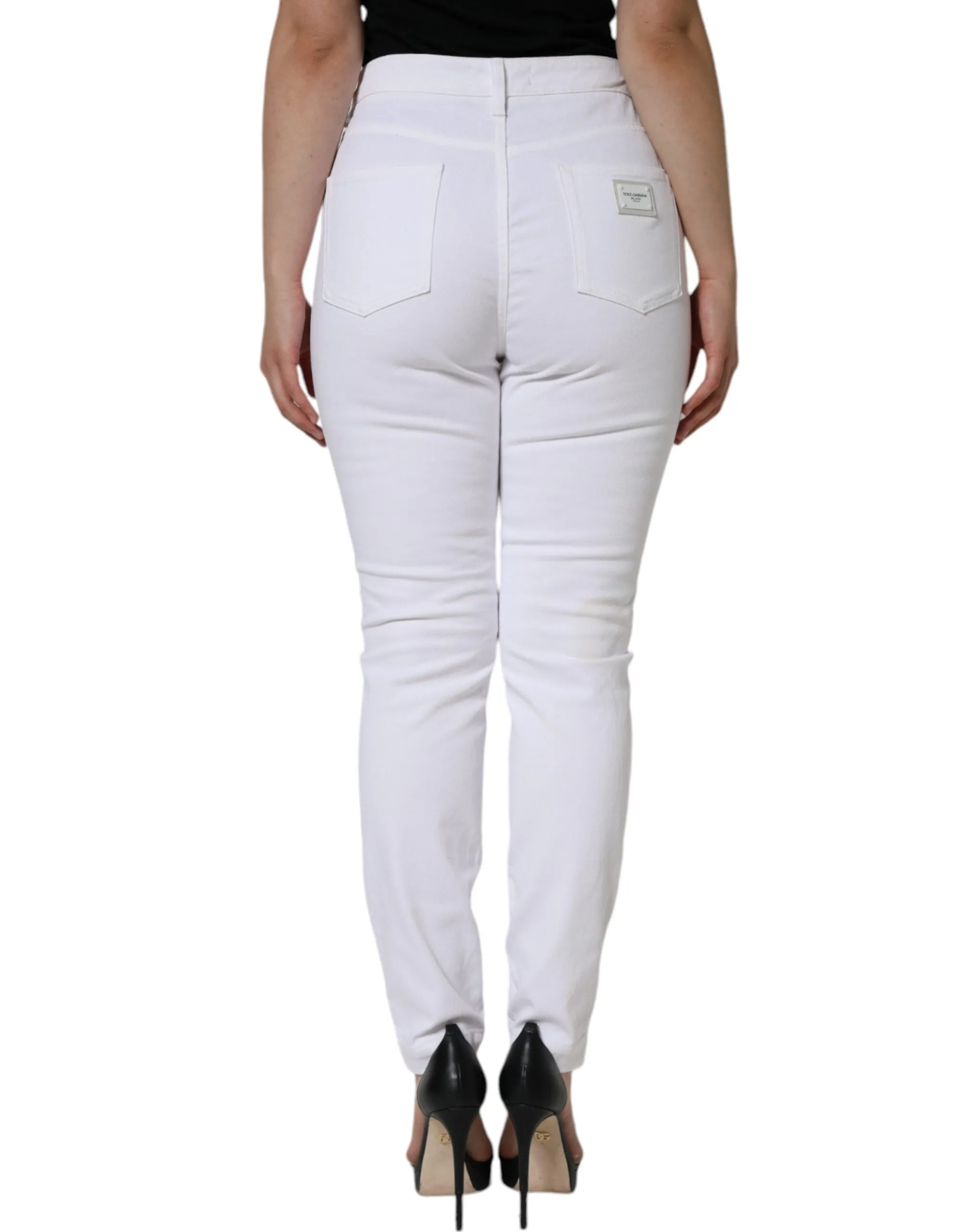 White AUDREY Cotton Logo Skinny Denim Jeans sold by Lord & Taylor product image thumbnail 4