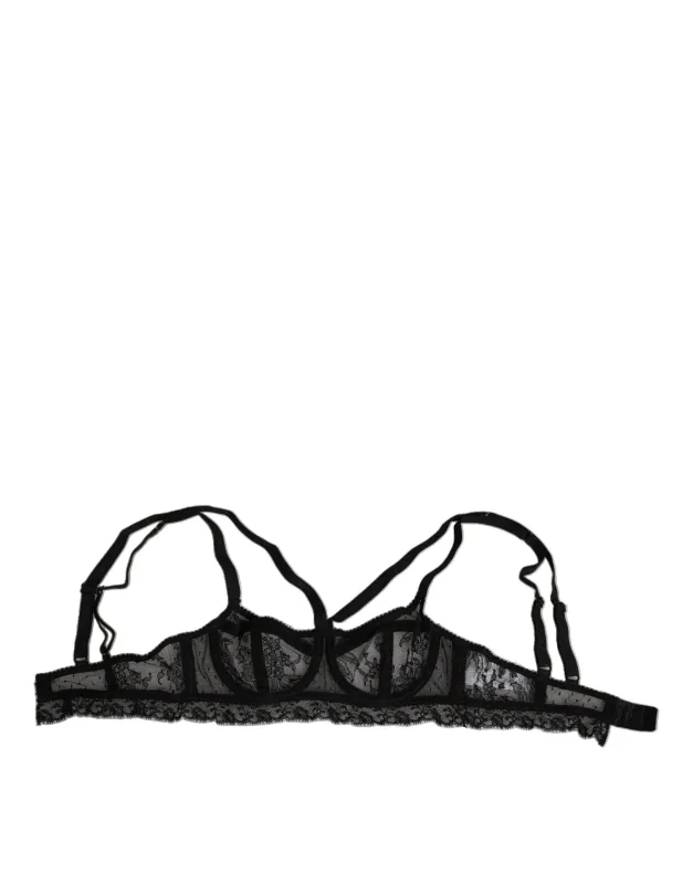 Black Floral Lace Nylon Balconcino Bra Underwear sold by Lord & Taylor