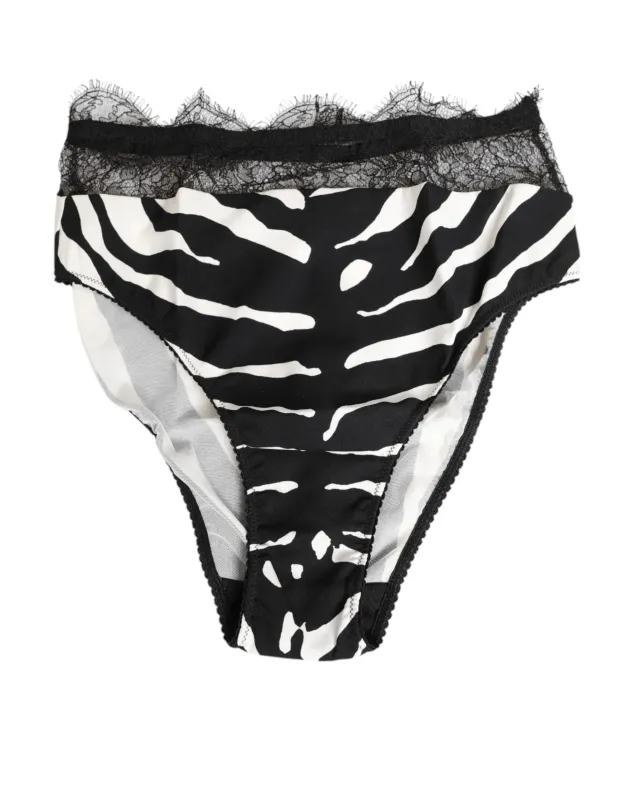 Black White Zebra Print Lace Trim High Underwear sold by Lord & Taylor