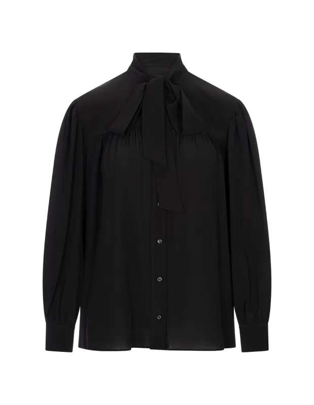 BLACK SILK CREPE DE CHINE MAXI BLOUSE sold by Lord & Taylor