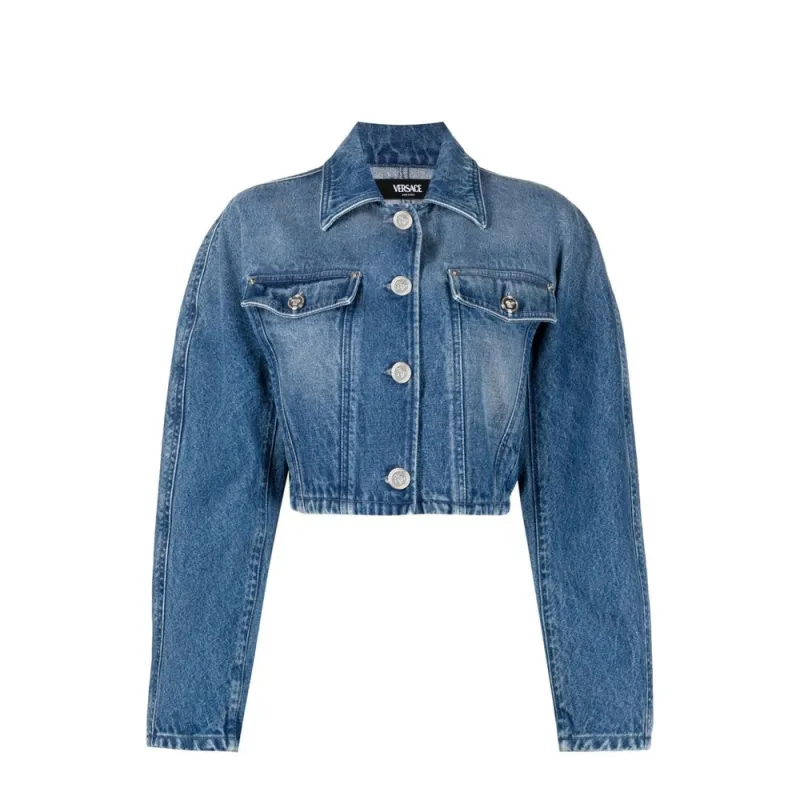 Blue Cotton Denim Jacket made by Versace