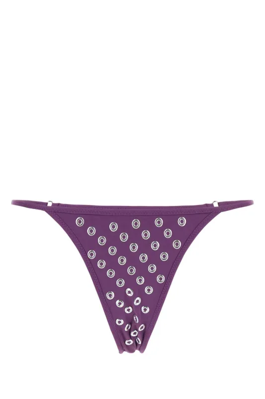 PURPLE STRETCH NYLON EMILY SWIMMING THONG sold by Lord & Taylor