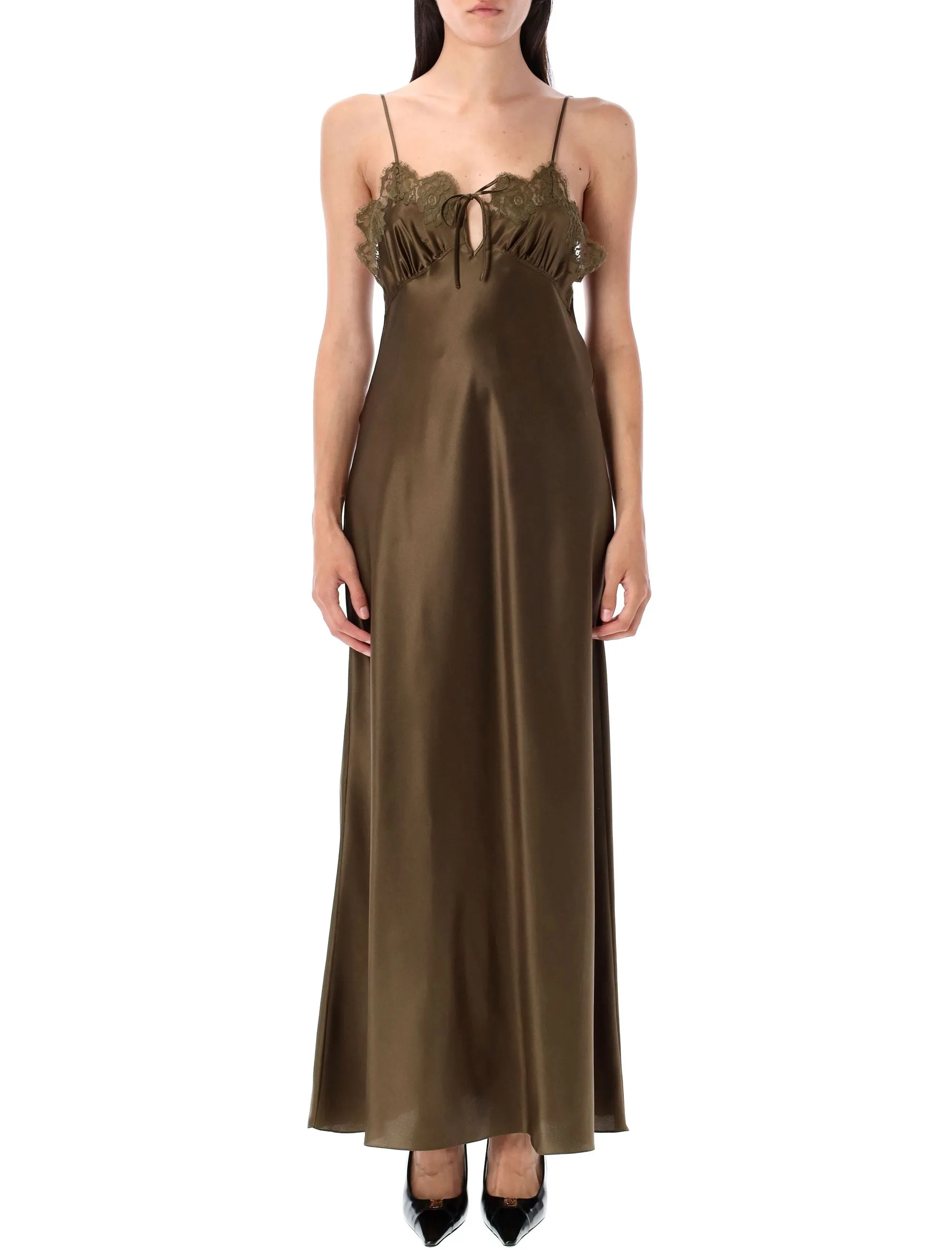 ARMY GREEN SATIN DRESS sold by Lord & Taylor