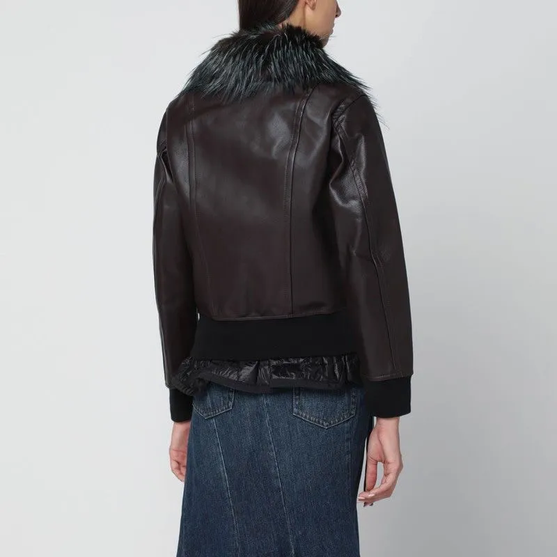 BROWN BIMATERIAL BOMBER JACKET WITH ZIP sold by Lord & Taylor product image thumbnail 2