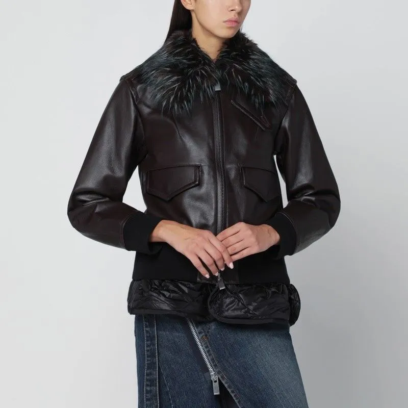 BROWN BIMATERIAL BOMBER JACKET WITH ZIP sold by Lord & Taylor
