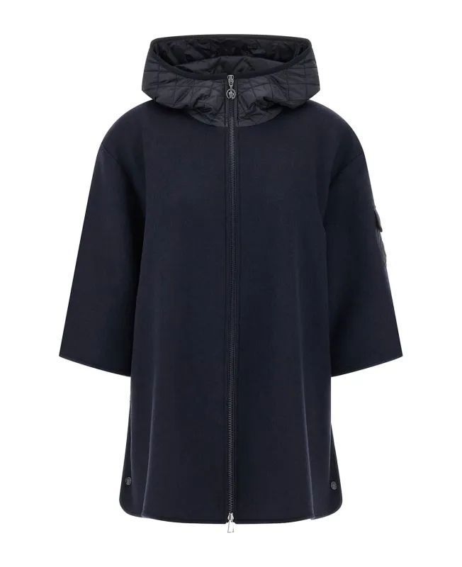BLUE WOOL BLEND CAPE WITH ZIP AND HOOD sold by Lord & Taylor