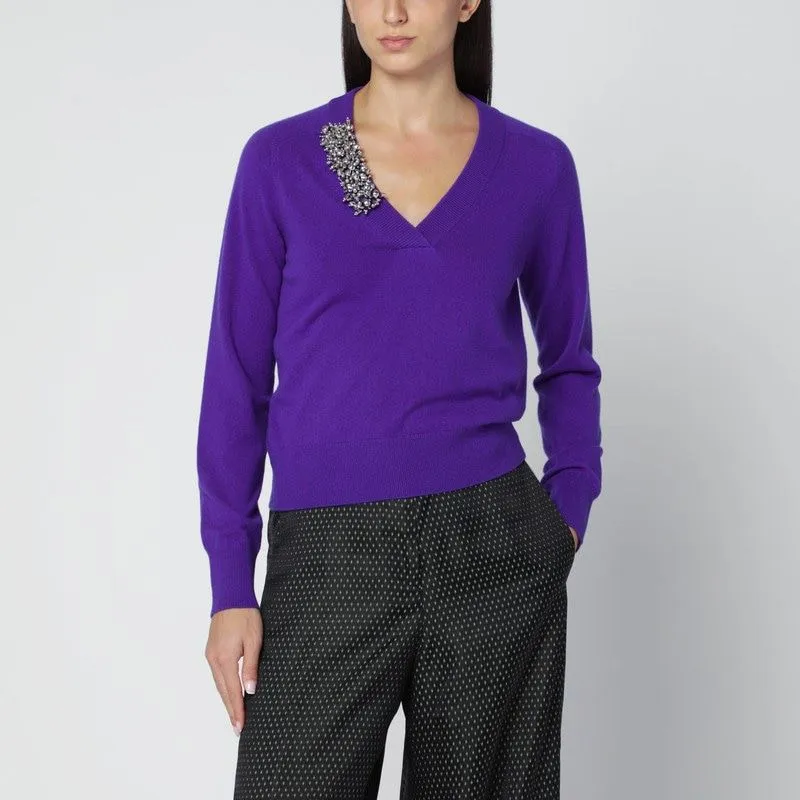 PURPLE CASHMERE SWEATER WITH BROOCH DETAIL sold by Lord & Taylor