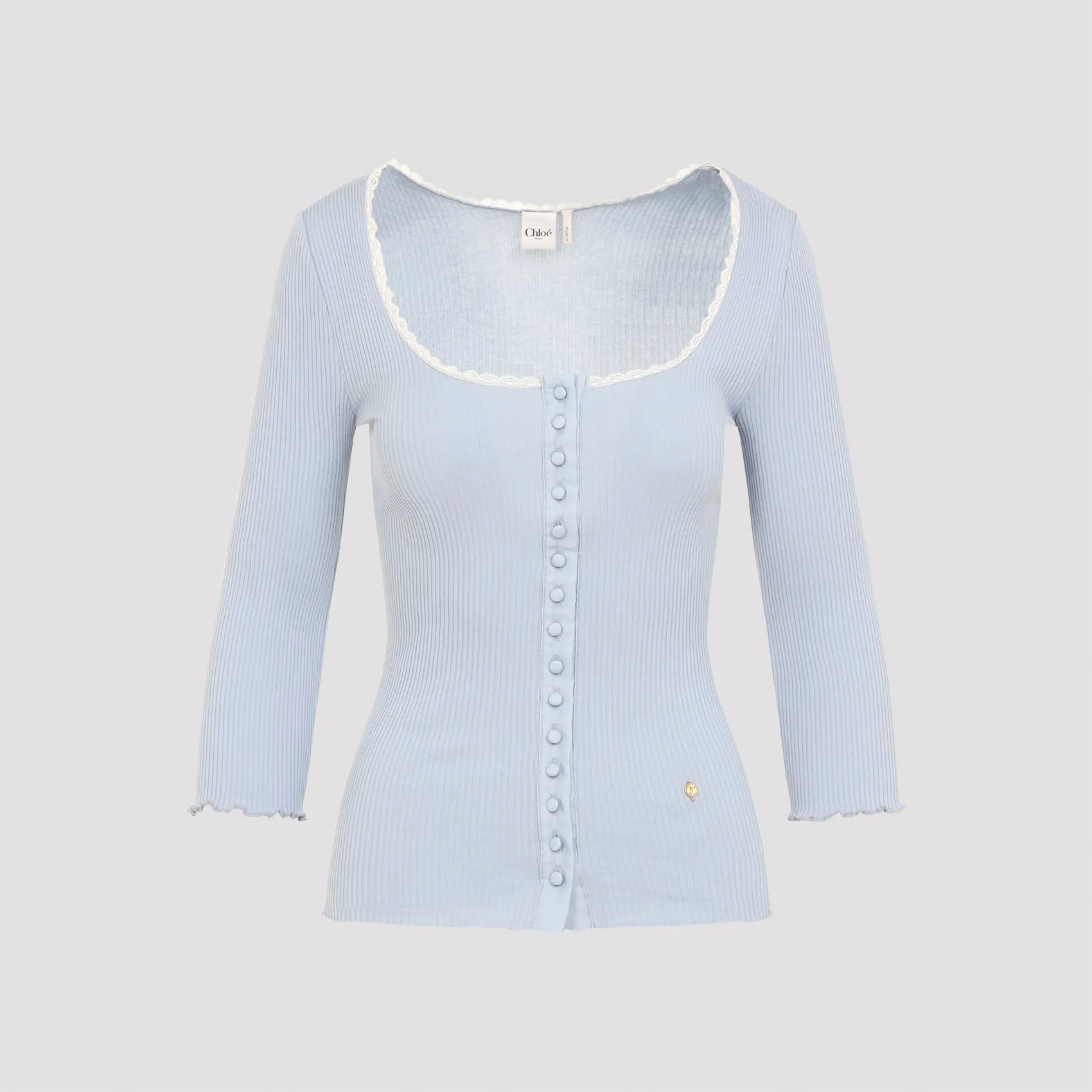 LIGHT BLUE FITTED COTTON CARDIGAN sold by Lord & Taylor product image thumbnail 2