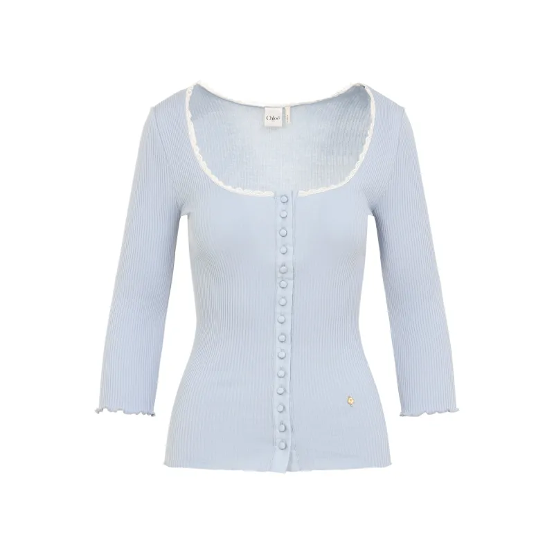 LIGHT BLUE FITTED COTTON CARDIGAN sold by Lord & Taylor