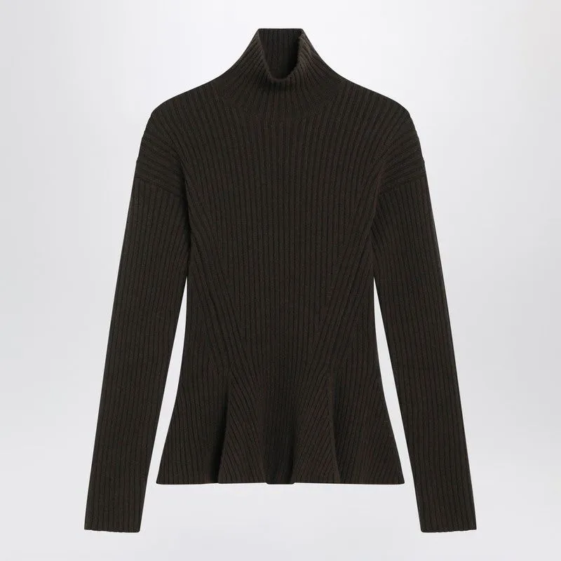 MOSS GREEN PEPLUM TURTLENECK IN CASHMERE BLEND sold by Lord & Taylor