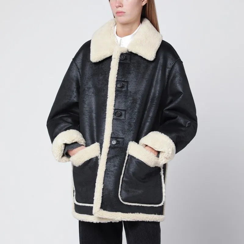 BLACK FAUXLEATHER SHEARLINGEFFECT COAT sold by Lord & Taylor
