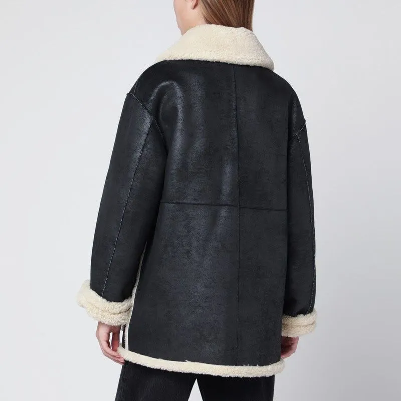 BLACK FAUXLEATHER SHEARLINGEFFECT COAT sold by Lord & Taylor product image thumbnail 2