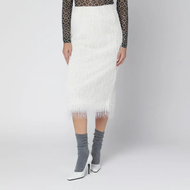 WHITE MIDI SKIRT WITH FRINGES made by Dries Van Noten