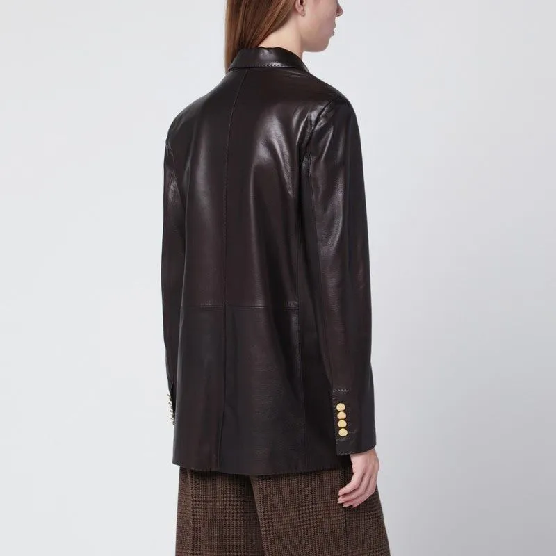 BROWN LEATHER DOUBLEBREASTED JACKET sold by Lord & Taylor product image thumbnail 2