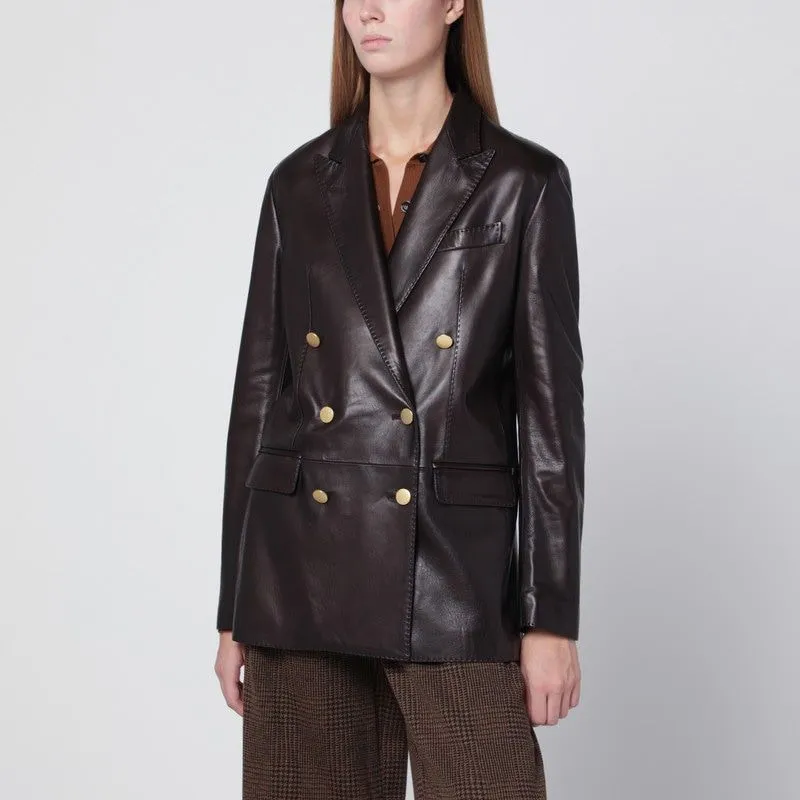 BROWN LEATHER DOUBLEBREASTED JACKET sold by Lord & Taylor