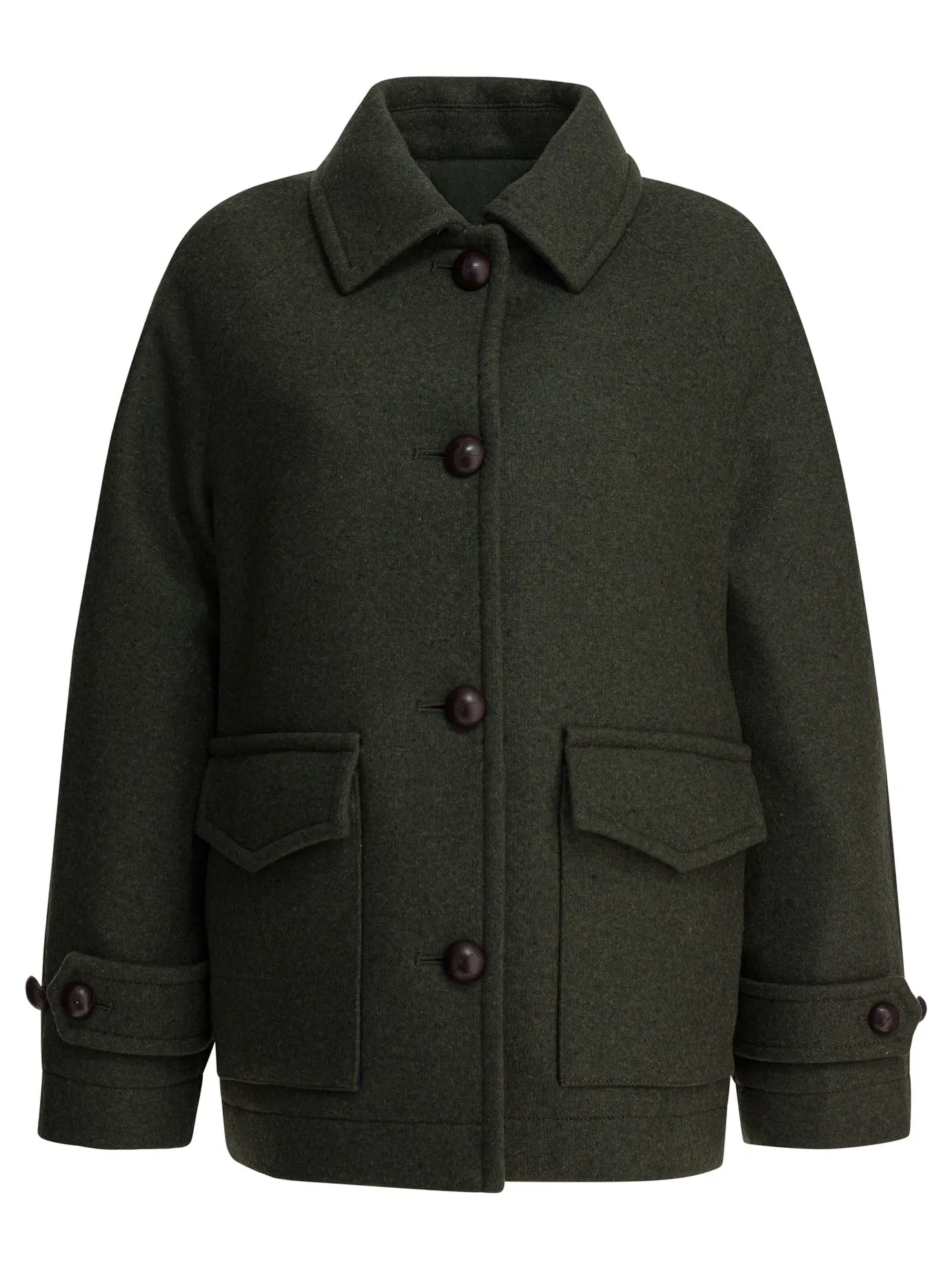 GREEN WOOL DOUBLE-BREASTED COAT sold by Lord & Taylor