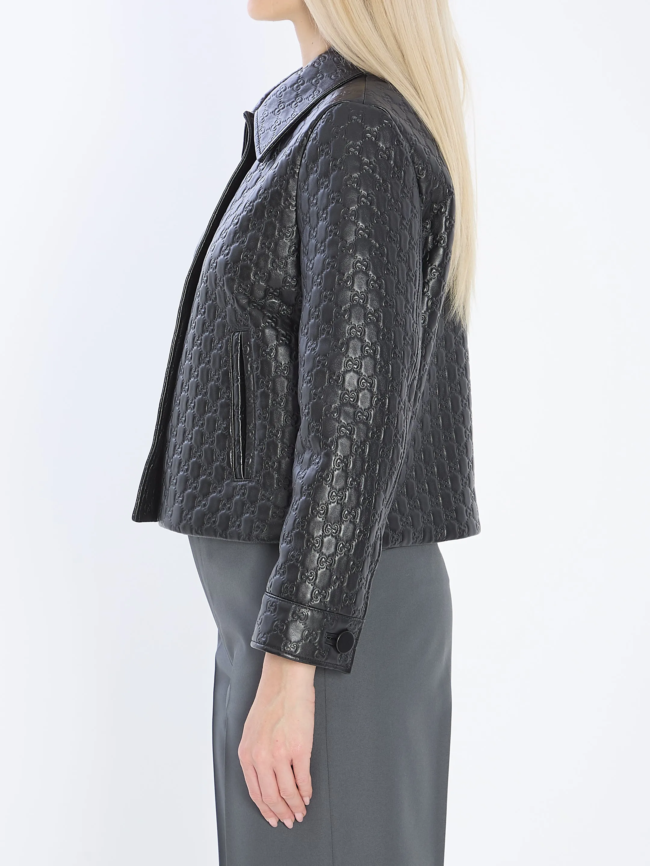 LEATHER JACKET WITH EMBOSSED GG sold by Lord & Taylor product image thumbnail 3