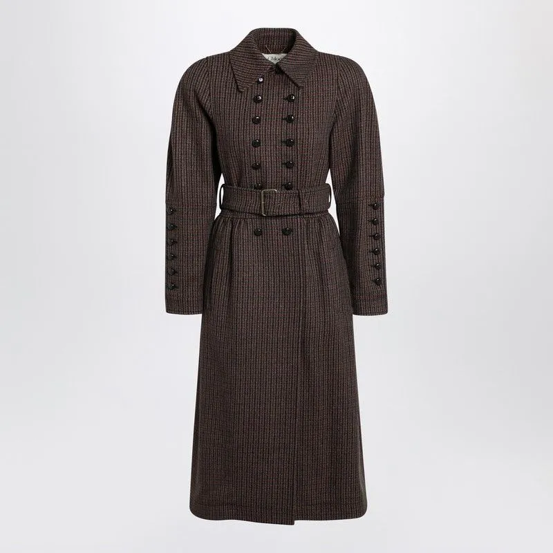 GREY/RED DOUBLEBREASTED COAT IN HOUNDSTOOTH WOOL sold by Lord & Taylor