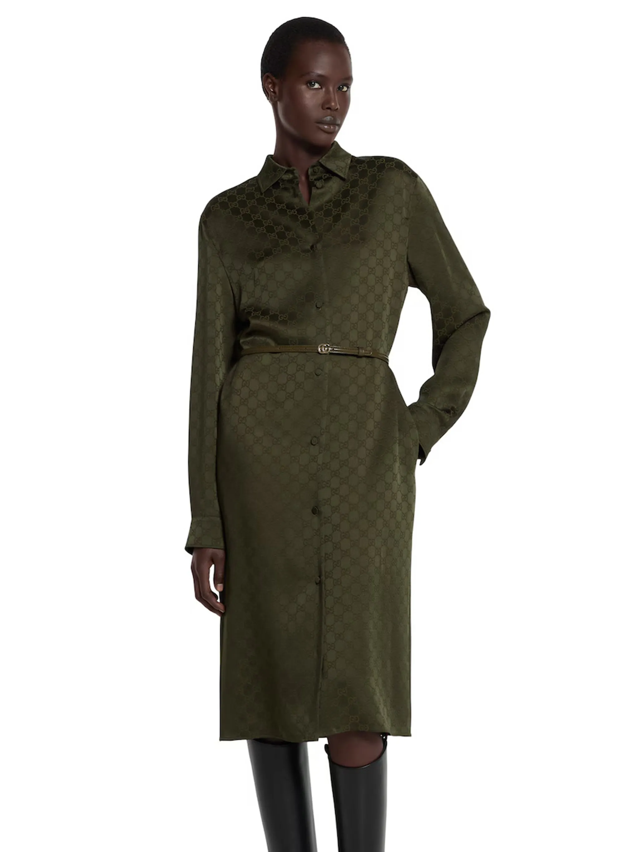 ARMY GREEN VISCOSE BLEND SHIRT DRESS sold by Lord & Taylor product image thumbnail 3