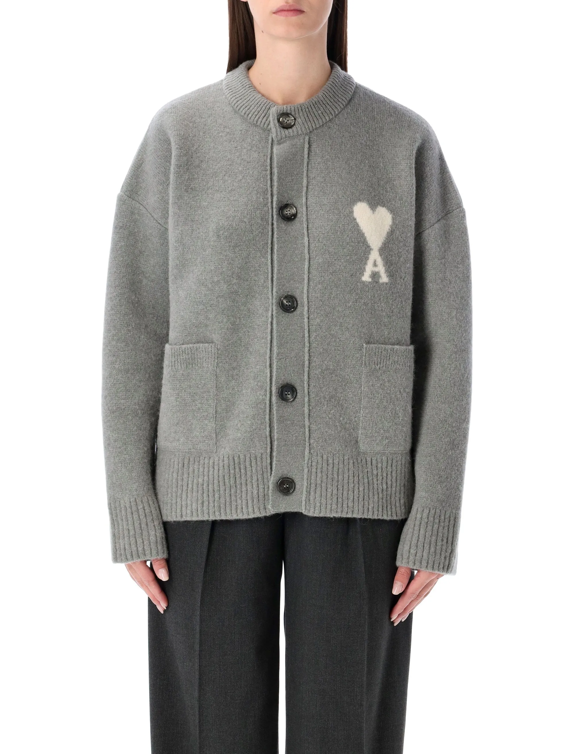 AMI PARIS ALPACA CARDIGAN WITH AMI DE CŒUR LOGO sold by Lord & Taylor