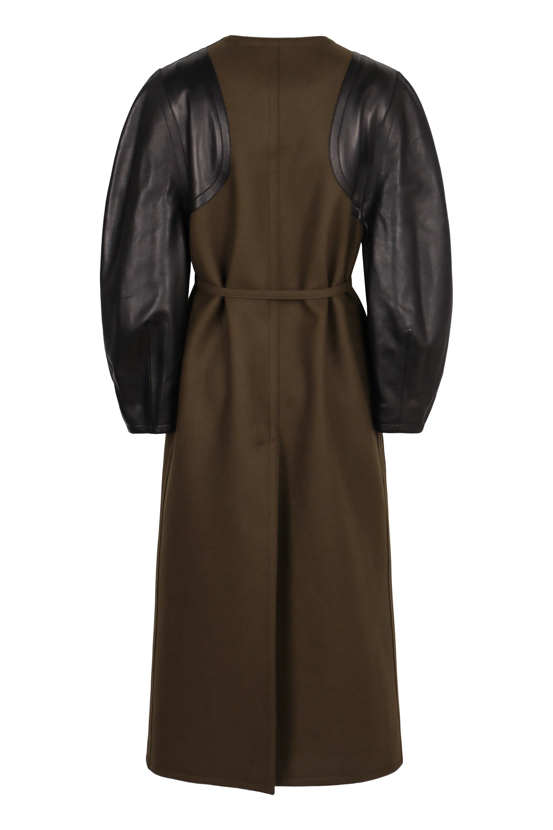 FENDI GREEN WOOL MIDI COAT WITH LEATHER SLEEVES sold by Lord & Taylor product image thumbnail 2