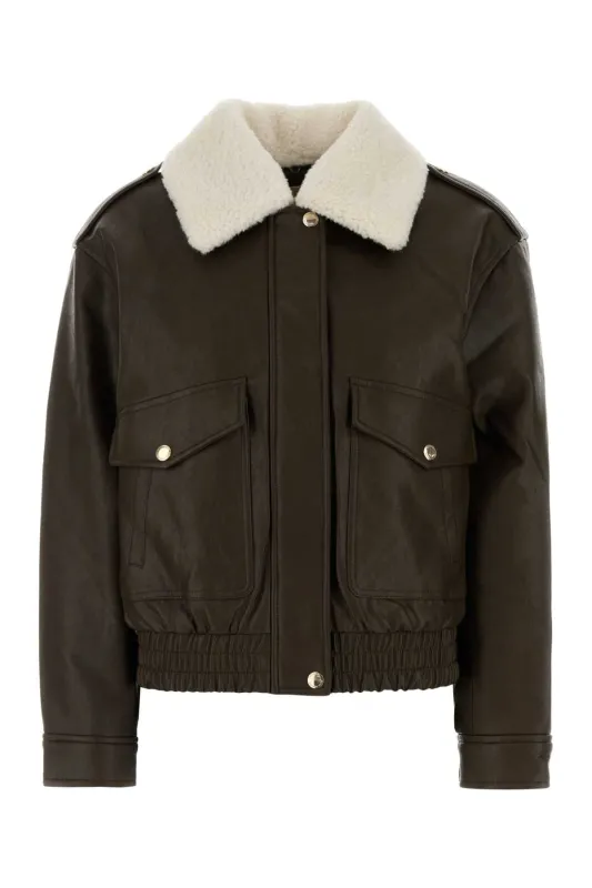 DARK BROWN SYNTHETIC LEATHER JACKET sold by Lord & Taylor