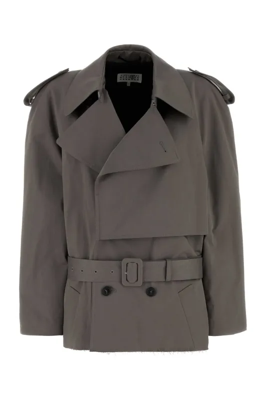 SHORT DOUBLE-BREASTED GREY TRENCH COAT sold by Lord & Taylor