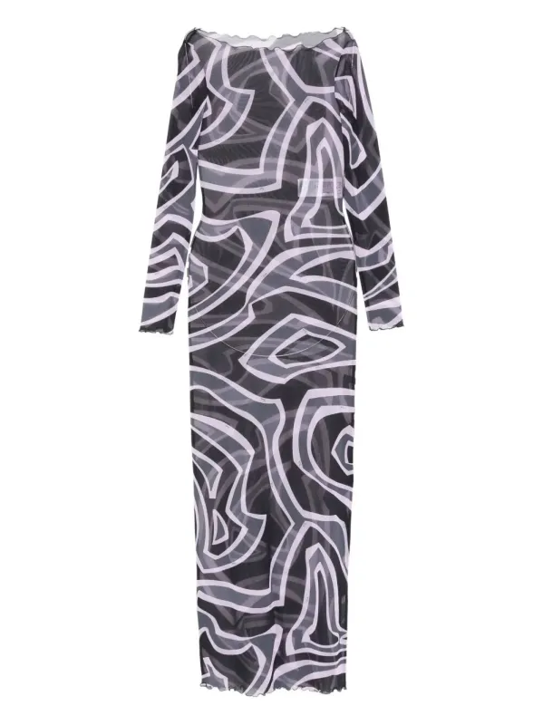 ABSTRACT-PRINT LONG-SLEEVED TULLE MAXI DRESS sold by Lord & Taylor