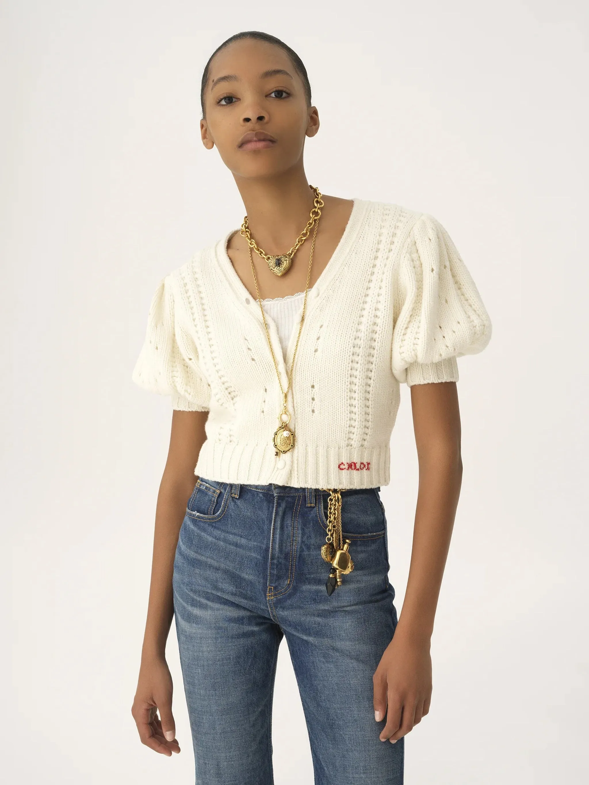 PUFF-SLEEVE CARDIGAN sold by Lord & Taylor product image thumbnail 3