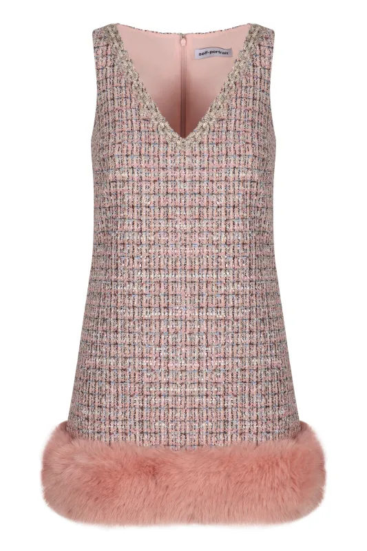 MINI DRESS WITH BOUCLE FUR TRIM sold by Lord & Taylor