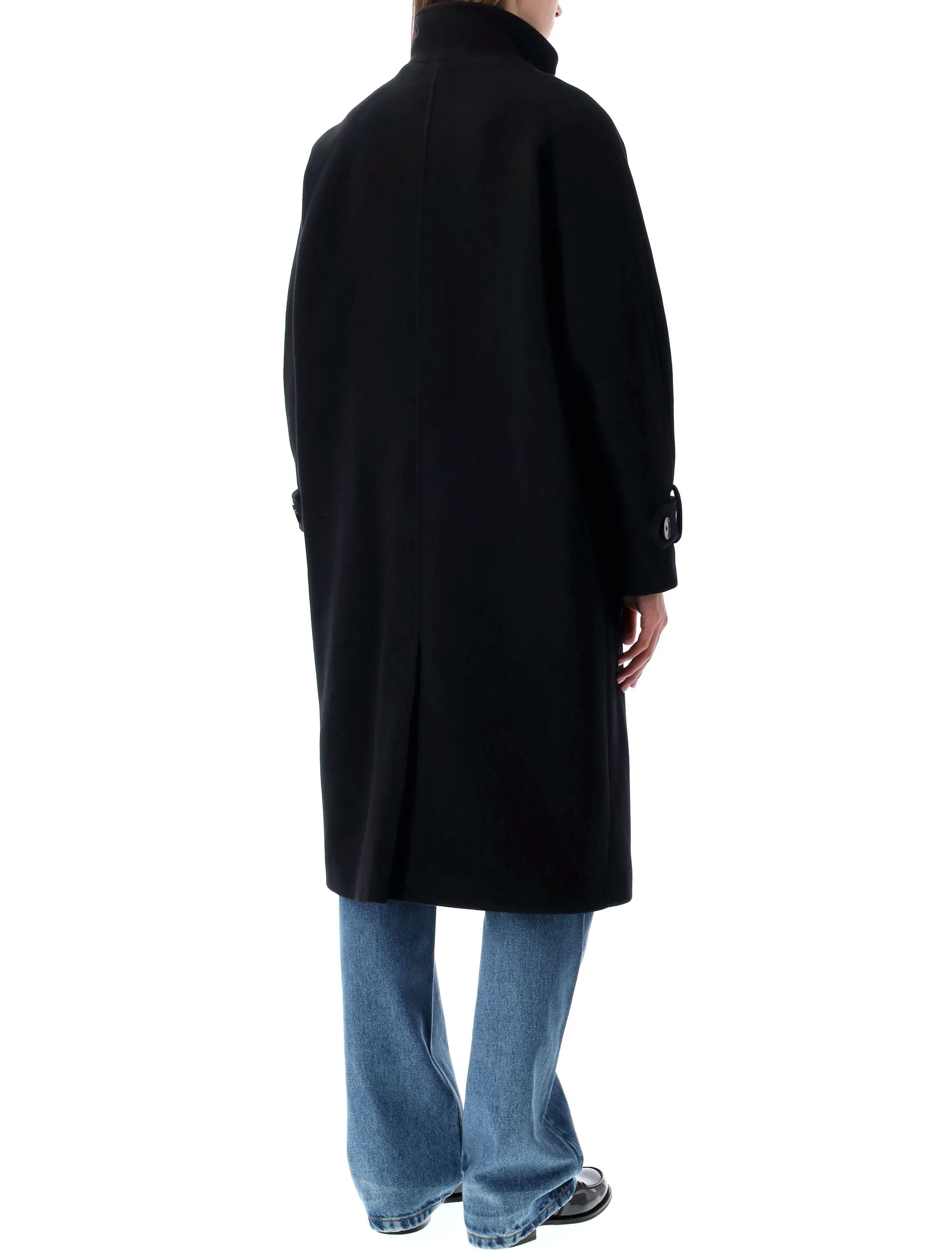 BLACK WOOL DOUBLE-BREASTED COAT WITH HIGH COLLAR sold by Lord & Taylor product image thumbnail 2
