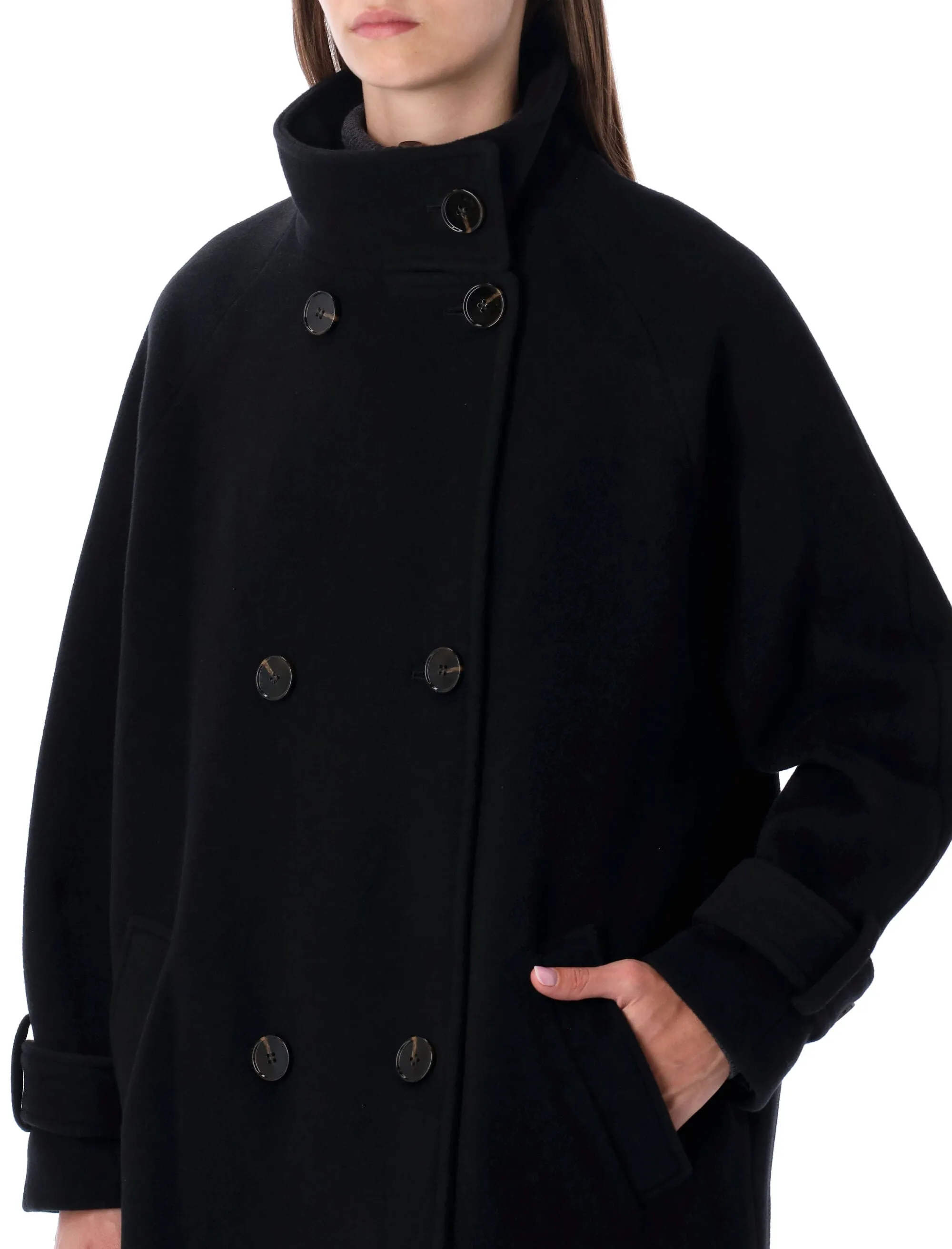 BLACK WOOL DOUBLE-BREASTED COAT WITH HIGH COLLAR sold by Lord & Taylor product image thumbnail 3
